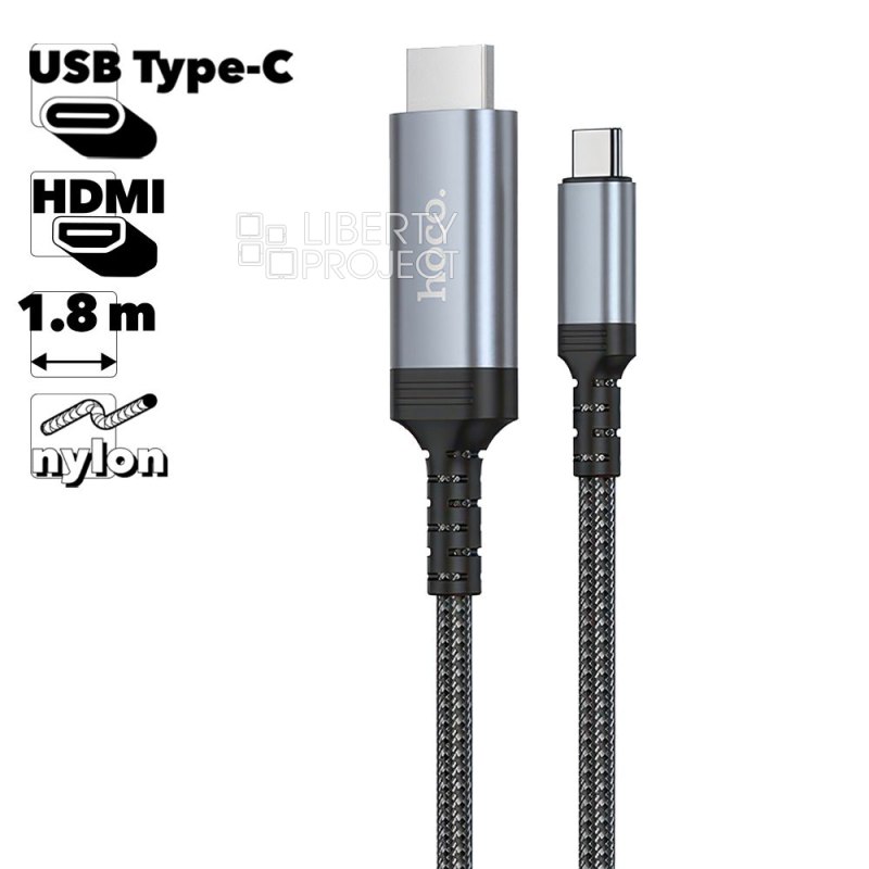 HDMI адаптер HOCO UA43 Type-C HDMI 1.8м, 4K video, нейлон (серый)