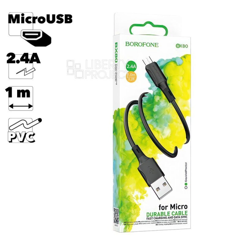 USB кабель BOROFONE BX80 Succeed MicroUSB, 2.4А, 1м, PVC (черный)