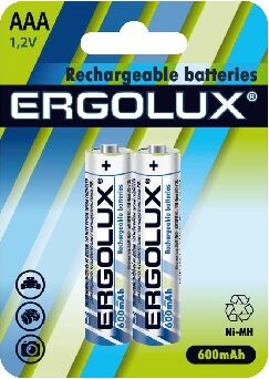 Элементы питания ERGOLUX (12977) AAA-600MAH NI-MH BL-2 (NHAAA600BL2, аккумулятор,1.2В)