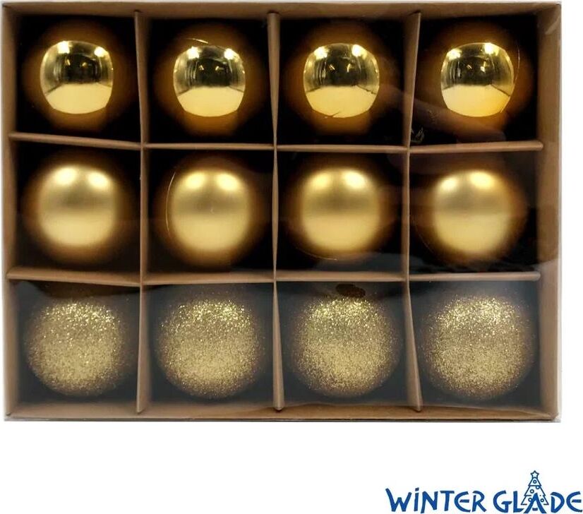 WINTER GLADE Набор ёлочных шаров пластик, 6 см, 12 шт, золотой микс, 6012G001