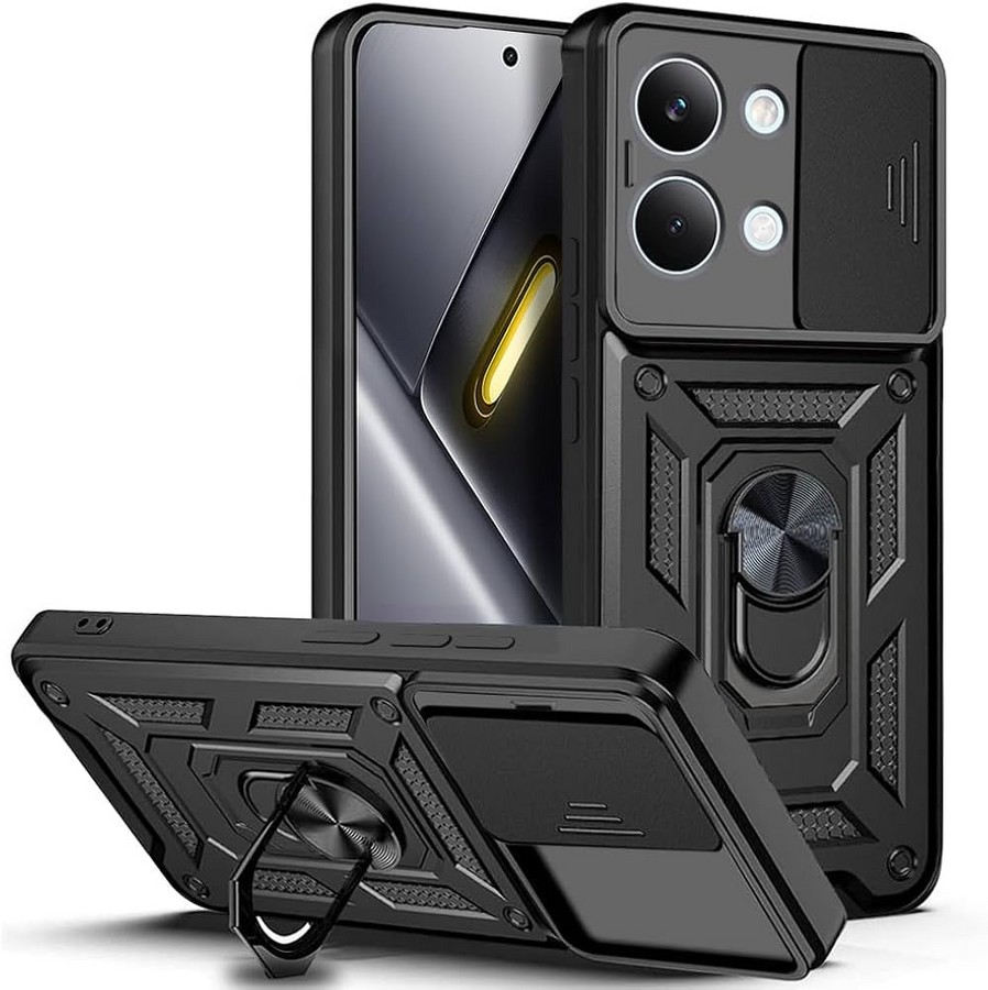 Противоударная накладка с защитой камеры Armor Case с кольцом для Xiaomi Poco X8 Pro Max черный