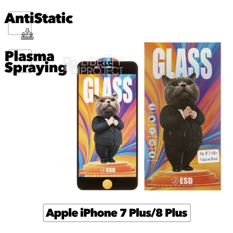 Защитное стекло Mr.cat для iPhone 7 Plus/8 Plus Anti-Static/Plasma Spraying черное (ударопрочное)