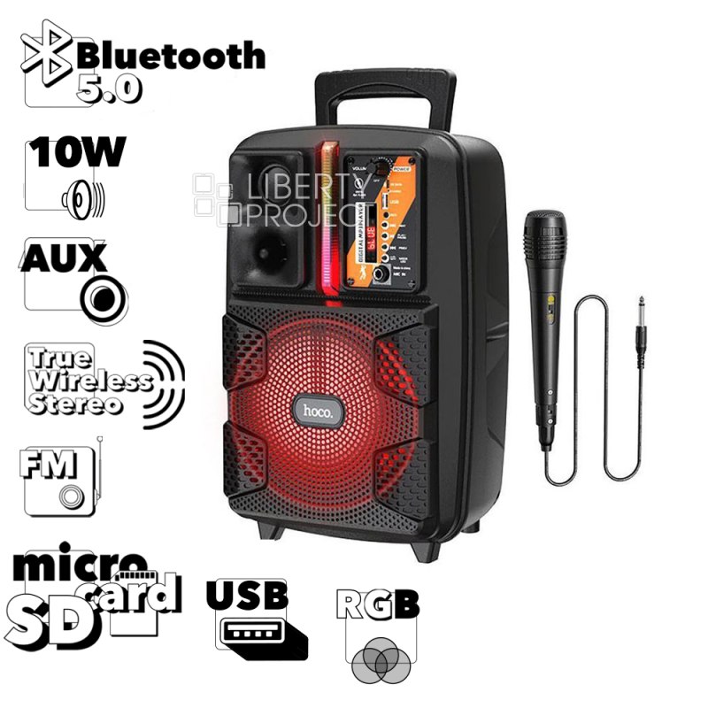 Bluetooth колонка HOCO BS37 Dancer BT5.0, 10W, AUX/TWS/FM/microSD/USB, RGB Light + микрофон (черный)