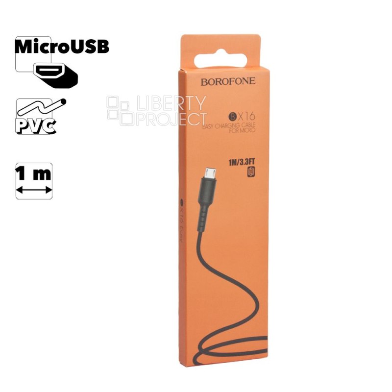USB кабель BOROFONE BX16 Easy MicroUSB, 2.4А, 1м, PVC (черный)
