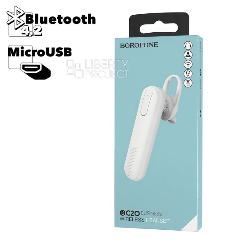 Bluetooth моногарнитура BOROFONE BC20 Smart BT 4.2, вкладыши (белый) мятая упаковка