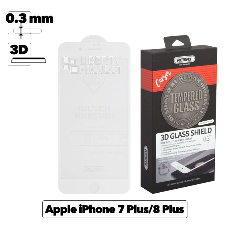 Защитное стекло REMAX GL-04 Caesar для Apple iPhone 7 Plus/8 Plus, 3D, белая рамка, 0.3мм
