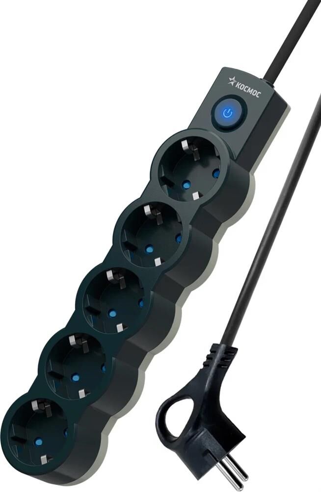 Удлинитель КОСМОС YKsm1.5m-5g-Z-V10A-B Черный/серый