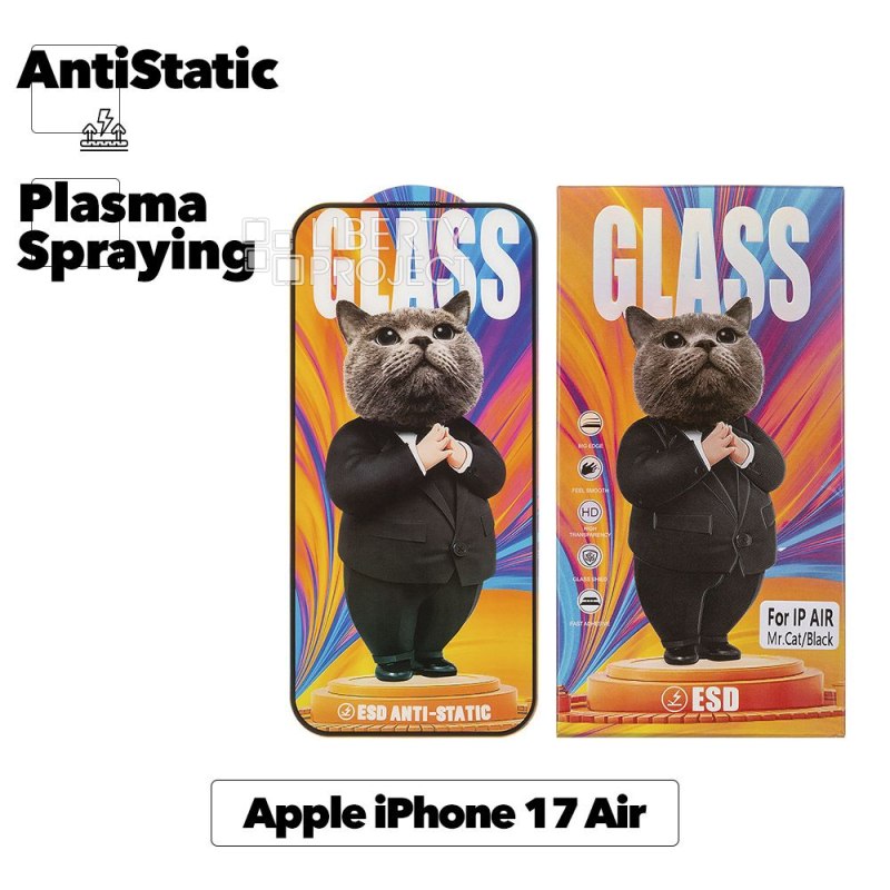 Защитное стекло Mr.cat для iPhone 17 Air Anti-Static/Plasma Spraying черное (ударопрочное)