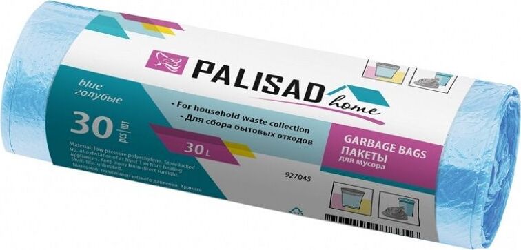 PALISAD Пакеты для мусора 30 л X 30 шт. голубые, HOME 927045