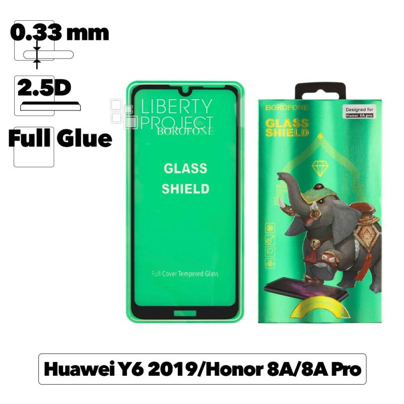 Защитное стекло BOROFONE Elephant для Honor 8A Pro/8A/Y6 2019 2.5D, 0.33 мм с черной рамкой