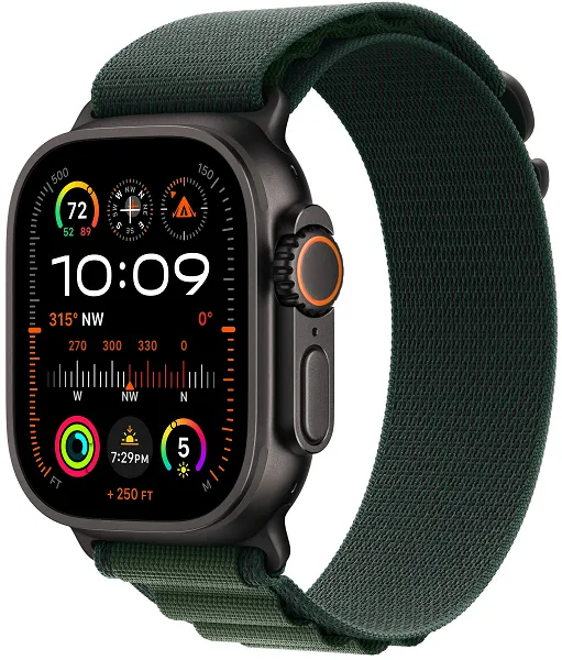 Apple Watch Ultra 2 (2024) GPS + Cellular, 49 мм, корпус из титана, ремешок Alpine (M) цвета Dark Green (темно-зеленый) MX4R3