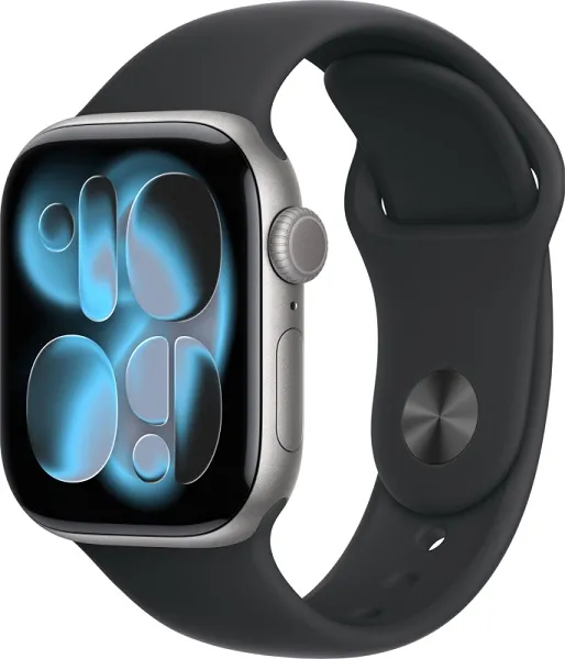 Apple Watch Series 11, 46 мм, корпус из алюминия цвета «серый космос», спортивный ремешок цвета «черный» M/L (MEV44)