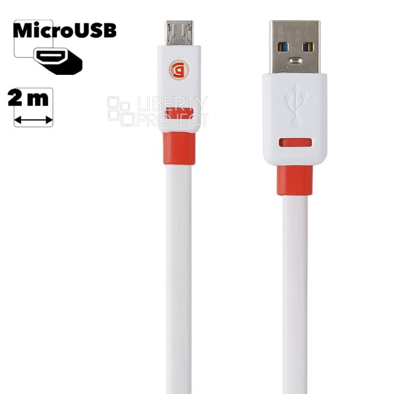 USB Дата-кабель "Griffin" Micro USB 2 метра,плоский (коробка белый)