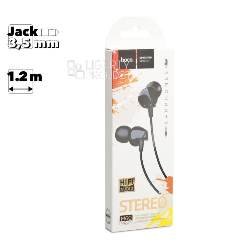 Гарнитура HOCO M60 Perfect Sound 3.5мм, внутриканальная, 1.2м (черный)