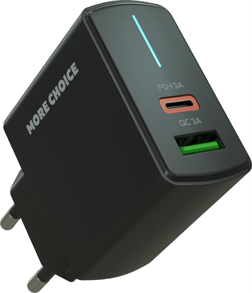 СЗУ MORE CHOICE (4610196409943) NC61 СЗУ 1USB+1USB-C 3.0A PD 20W+QC3.0 быстрая зарядка Black