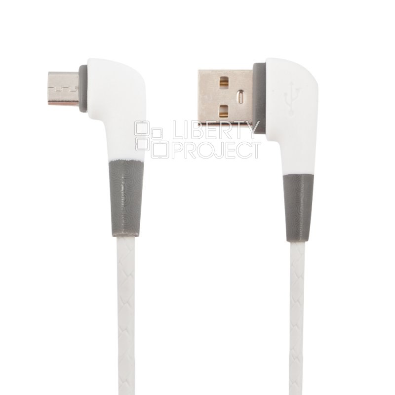 USB кабель "LP" Micro USB L-коннектор "Кожаный шнурок" (белый/коробка)