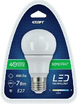 Лампа светодиодная СТАРТ (17294) LEDGLSE27 7W30 WS