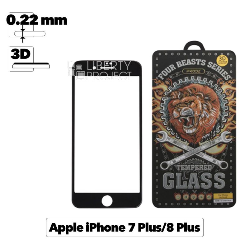 Защитное стекло PRODA Four Beasts для Apple iPhone 7 Plus/8 Plus, 3D, черная рамка, 0.22мм