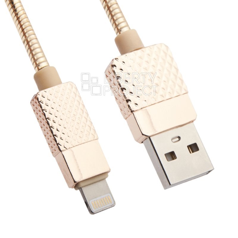 USB кабель "LP" для Apple Lightning 8-pin металлический "Гламурный Ананас" (золотой/коробка)