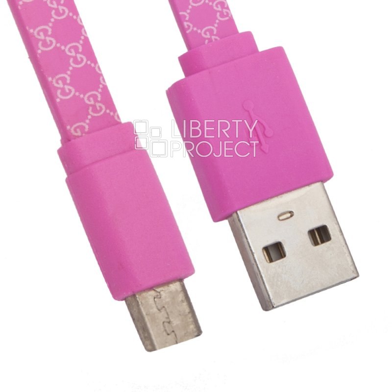 USB Дата-кабель MicroUSB плоский Gucci 1 метр (розовый)
