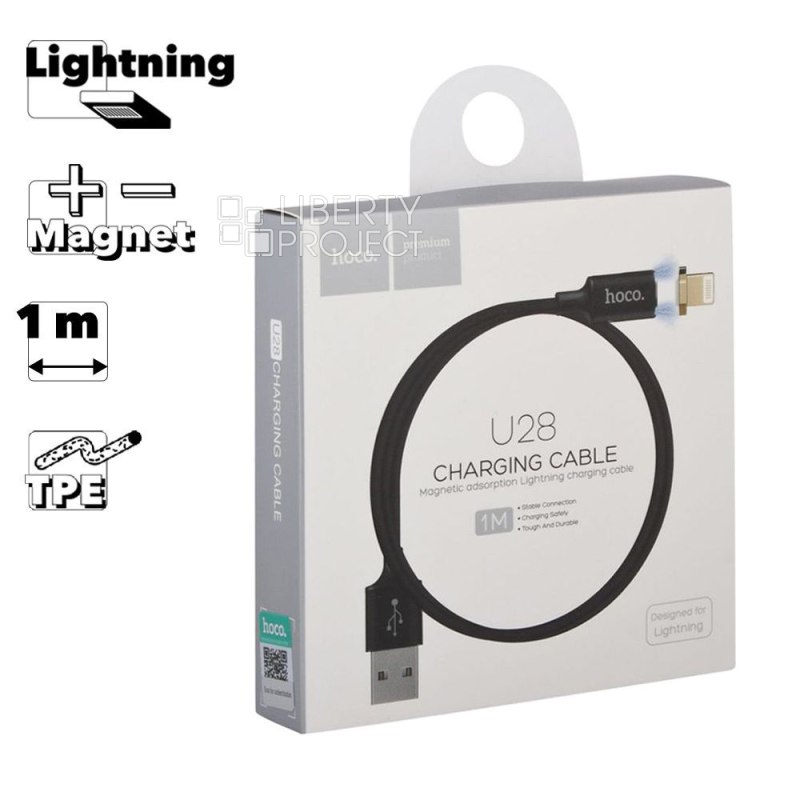 USB кабель HOCO U28 Magnetic Lightning 8-pin, магнитный, 1м, TPE (черный)