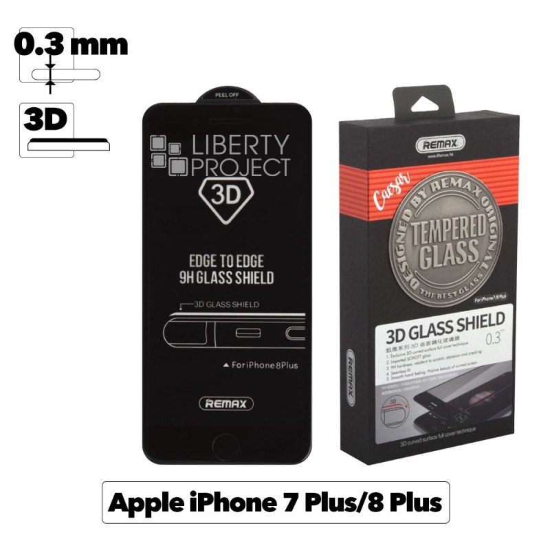 Защитное стекло REMAX GL-04 Caesar для Apple iPhone 7 Plus/8 Plus, 3D, черная рамка, 0.3мм