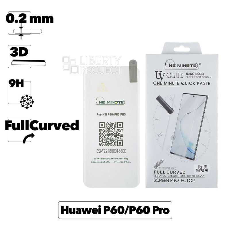 Защитное стекло "One Minute" для Huawei P60/P60 Pro 3D UV Glue Nano Liquid Full Curved Glass