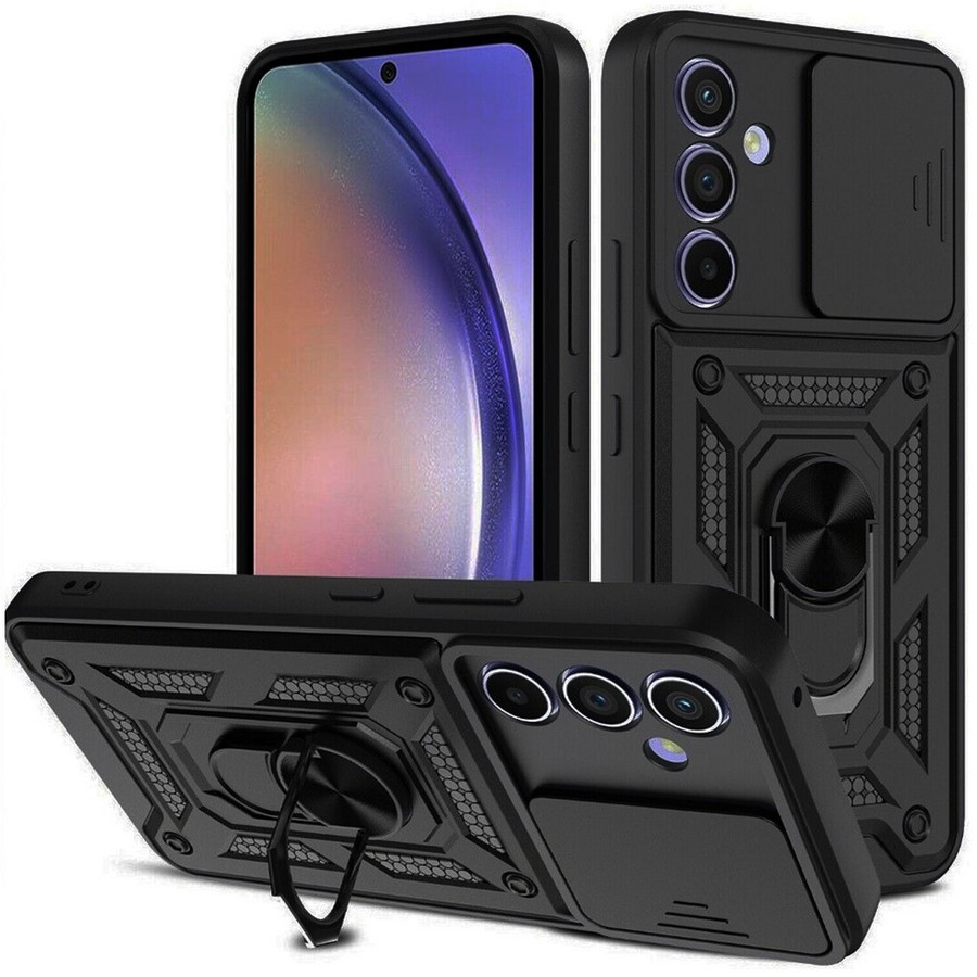 Противоударная накладка с защитой камеры Armor Case с кольцом для Samsung A36/A56 черный