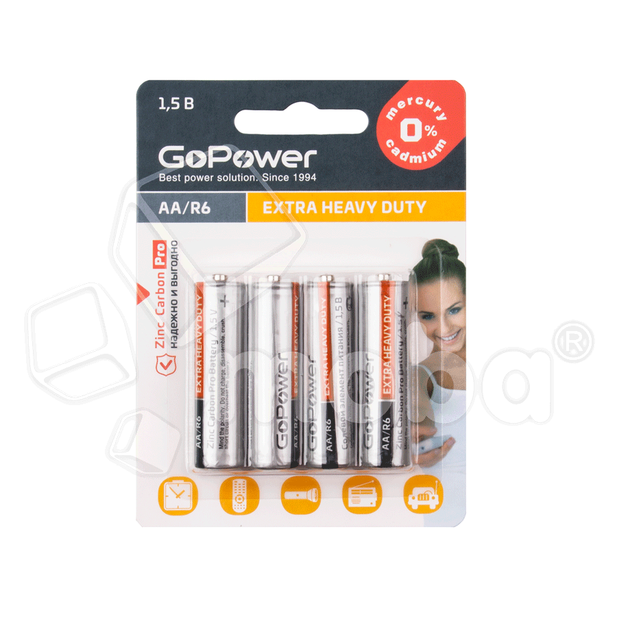 Батарейка AA R6 GoPower Heavy Duty 1.5V (4 шт. в блистере)
