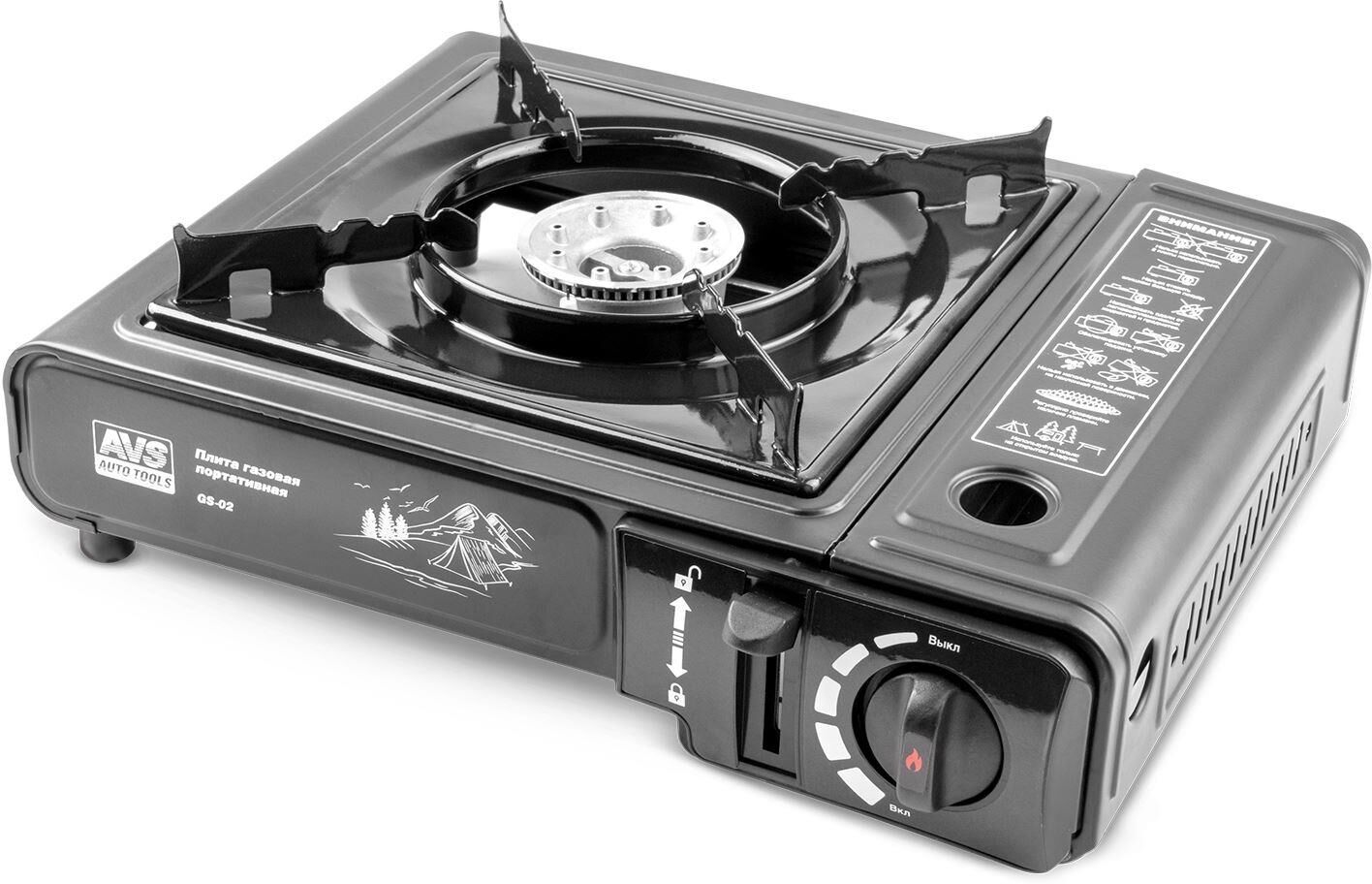 Плитка газовая AVS TOOLS GS-02 портативная в кейсе (встроен.переходник)