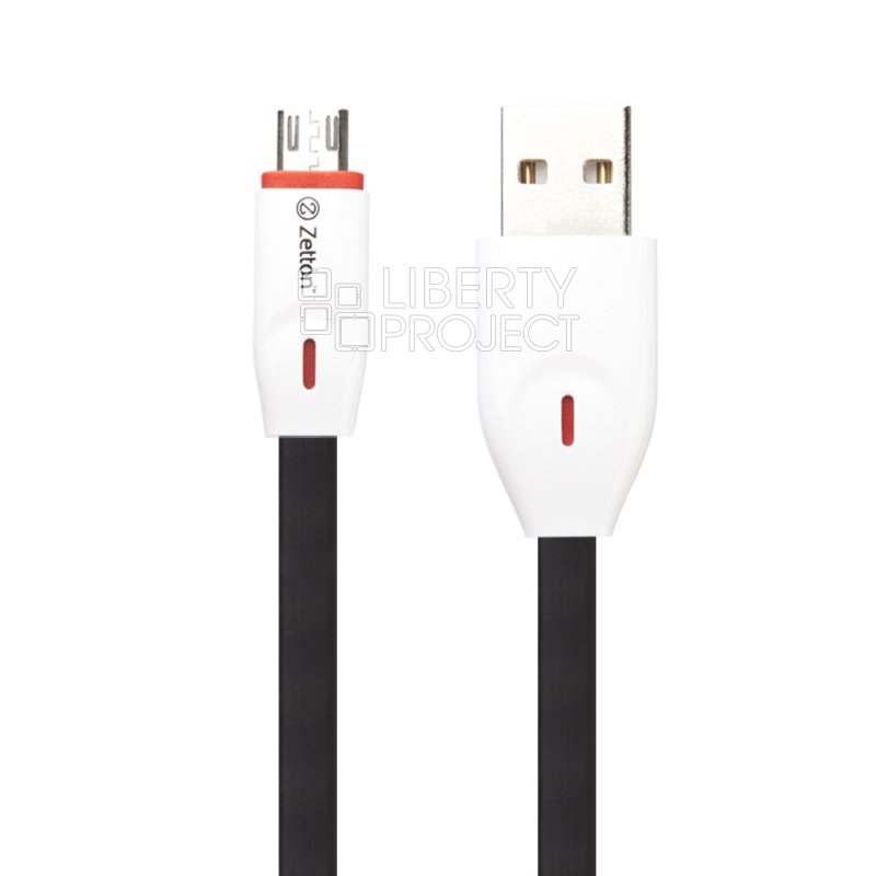 USB кабель Zetton USB SyncCharge Flat Slim TPE Data Cable USB to Micro USB черный (ZTUSBFSTGYMC)