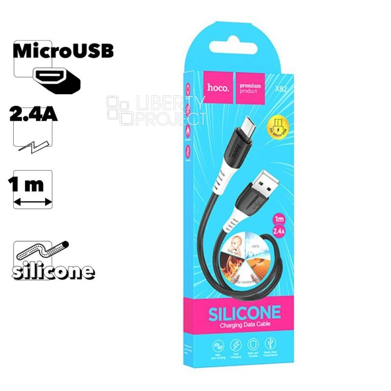 USB кабель HOCO X82 Silicone MicroUSB, 2.4А, 1м, силикон (черный)