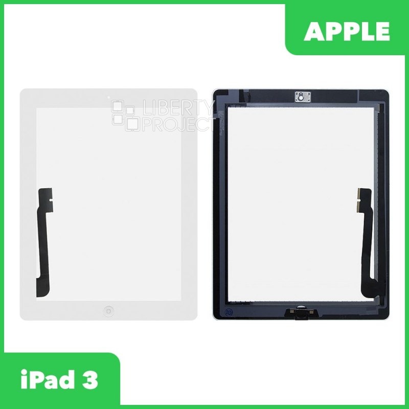 Тачскрин для Apple iPad 3 с кнопкой Home, 1-я категория, класс AAA (белый)