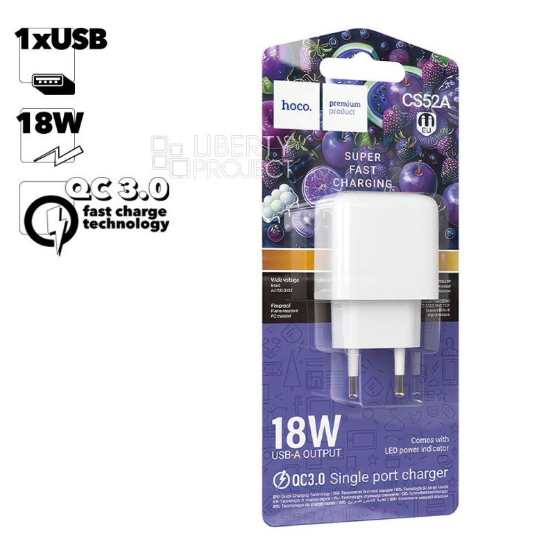 СЗУ HOCO CS52A Surplus 1xUSB, 3А, QC3.0 (белый)