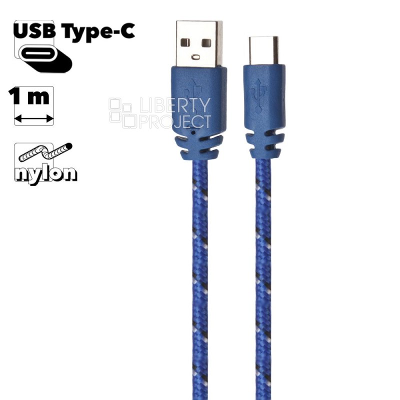 USB кабель "LP" USB Type-C в оплетке (синий/европакет)