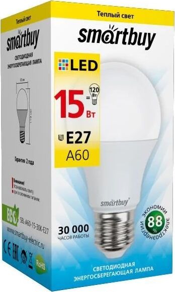 Светодиодная лампа SMARTBUY (SBL-A60-15-30K-E27) 15W/3000/E27