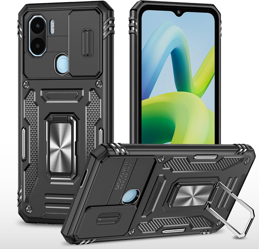 Противоударная накладка с защитой камеры DISCOVER с кольцом для Xiaomi Redmi A1+/ Redmi A2+/Poco C51 черный