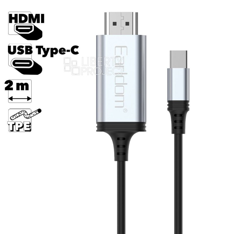 HDMI кабель Earldom ET-W34 Type-C, 4K, TPE, 2м (черный)