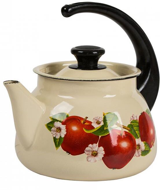 Чайник КМЗ 42704-122/6 эмал 3,0л сфер конс/руч с рис, слоновая кость