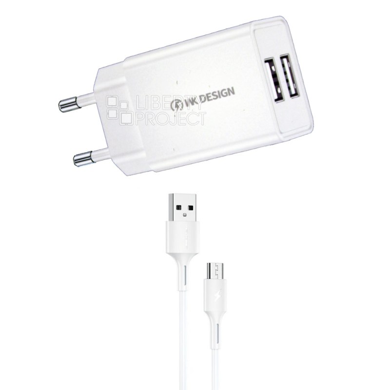 СЗУ WK WP-U119m 2xUSB, 2А + кабель MicroUSB, 1м (белый)