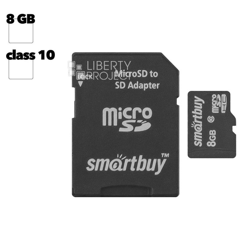 Карта памяти SmartBuy Micro SD 8Гб (class 10) (с адаптером SD)
