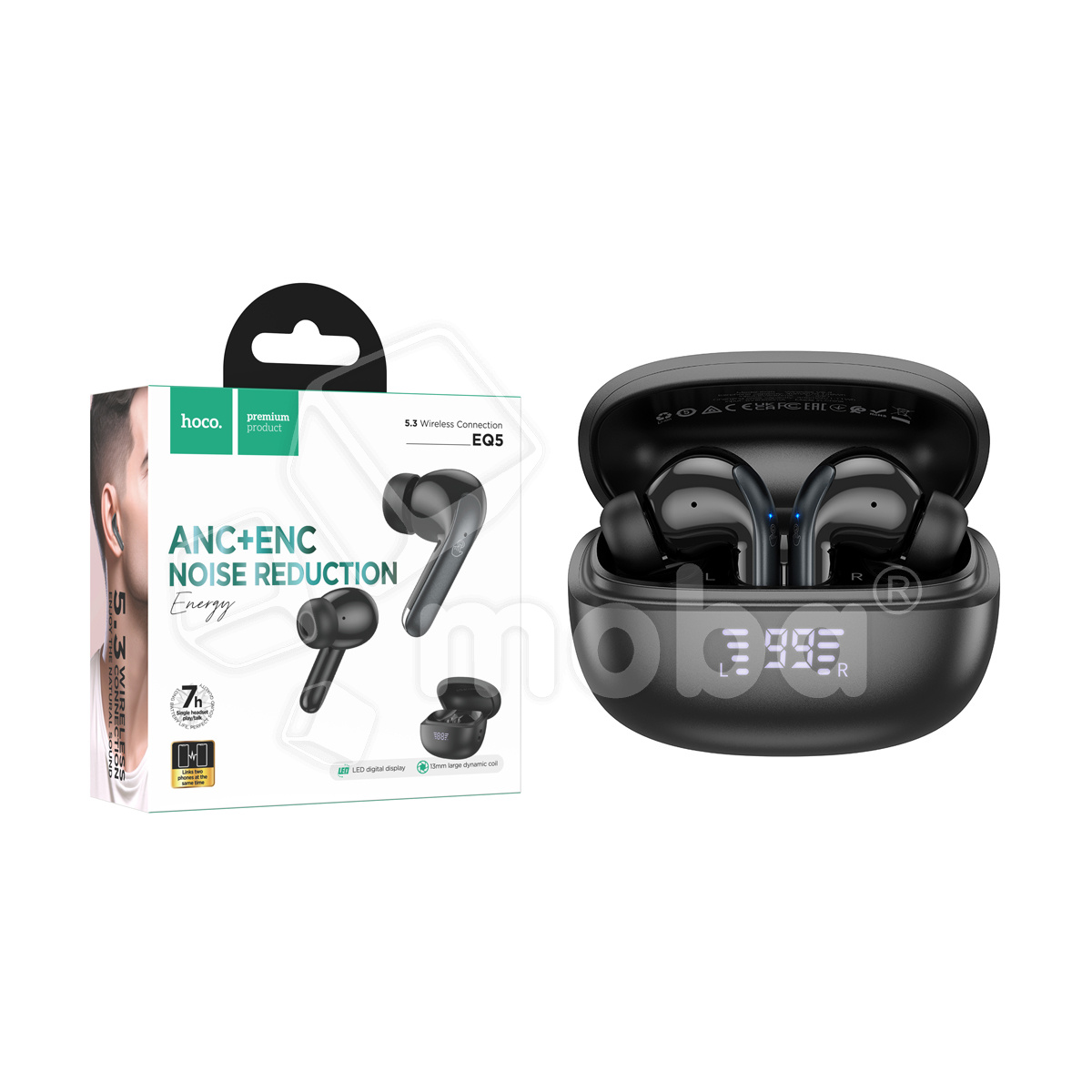 Беспроводные наушники Bluetooth Hoco EQ5 (TWS, вакуумные, с дисплеем, ANC/ENC) Черный