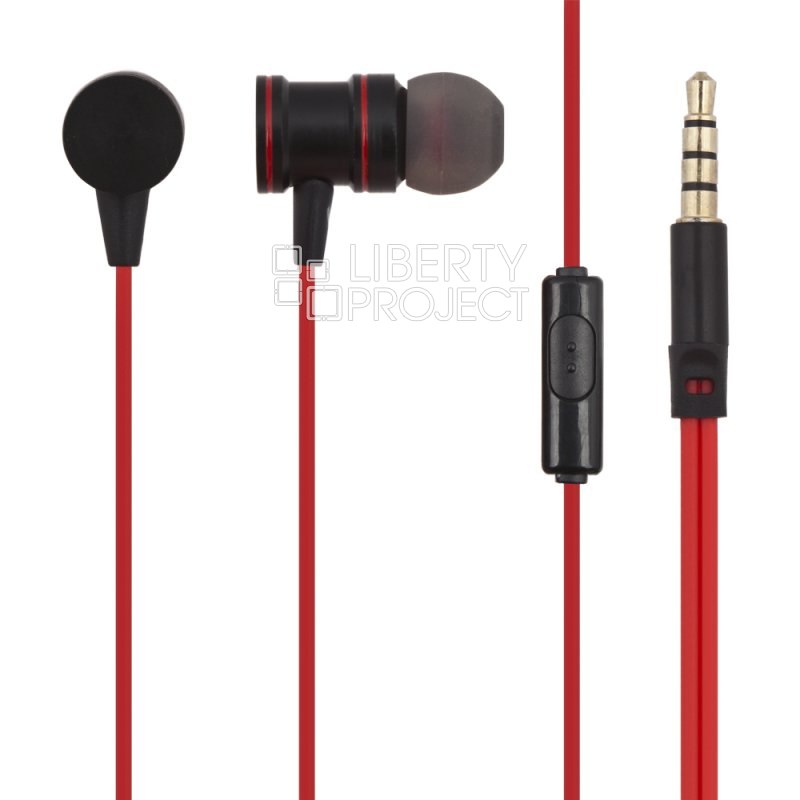 Гарнитура "LP" Rod 3.5мм. внутриканальная металлическая с кнопкой ответа (красная/коробка)