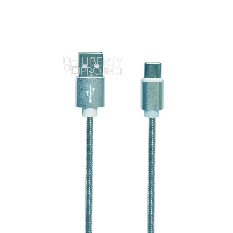 USB кабель "LP" Type-C Металлическая оплетка 1м. (серебряный/европакет)