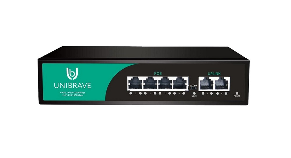 UB-SW-4G2G-65 Base Гигабитный неуправляемый коммутатор Unibrave с 4 PoE-портами 1000 Мбит/с и 2 Uplink 1000 Мбит/с