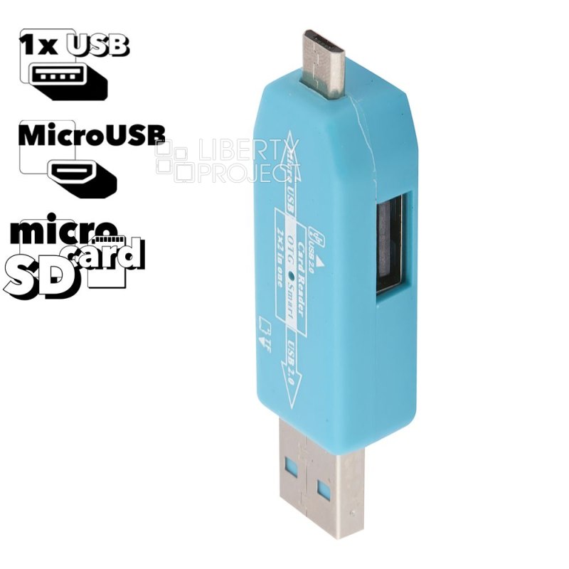 USB/Micro USB OTG Картридер "LP" слоты Micro SD/USB (голубой/коробка)