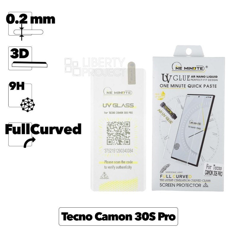 Защитное стекло "One Minute" для TECNO CAMON 30S Pro 3D UV Glue Nano Liquid Full Curved Glass