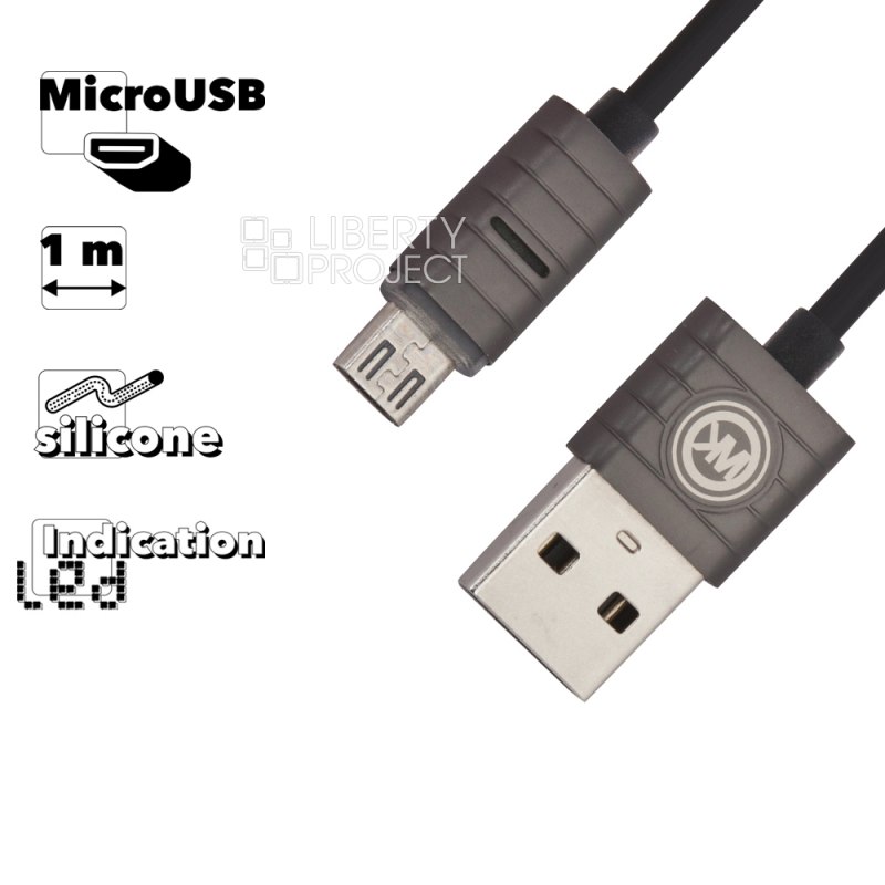 USB кабель WK WDC-045 Thoor MicroUSB, LED, 1м, силикон (черный)