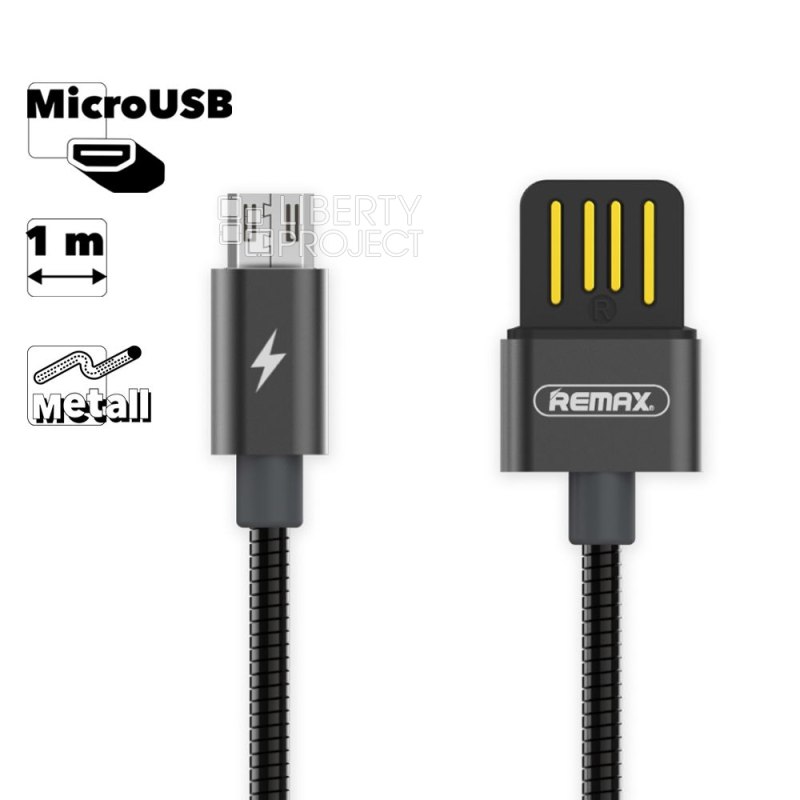 USB кабель REMAX RC-080m Tinned Copper MicroUSB, 1м, металл (черный)