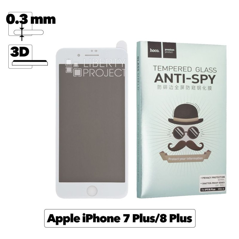 Защитное стекло HOCO A6 Shutterproof Edge для Apple iPhone 7 Plus/8 Plus, 3D, белая рамка, антишпион, 0.3мм